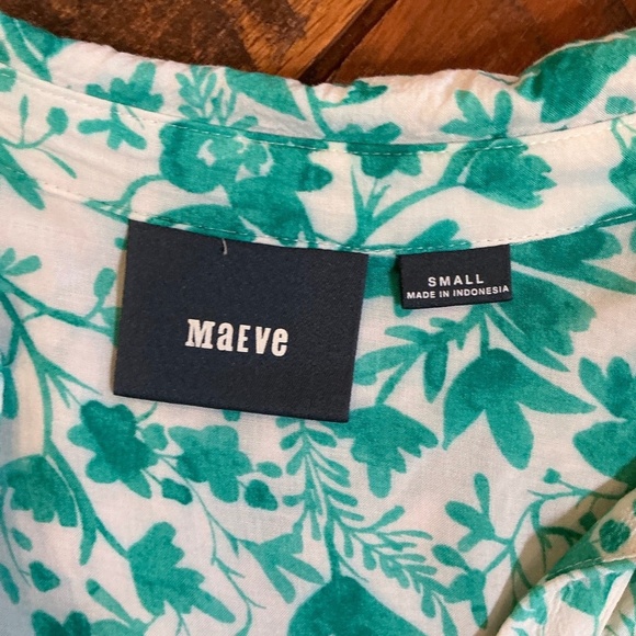 Maeve Anthropologie Green Floral Print Button Down Blouse Size Small - Picture 5 of 7